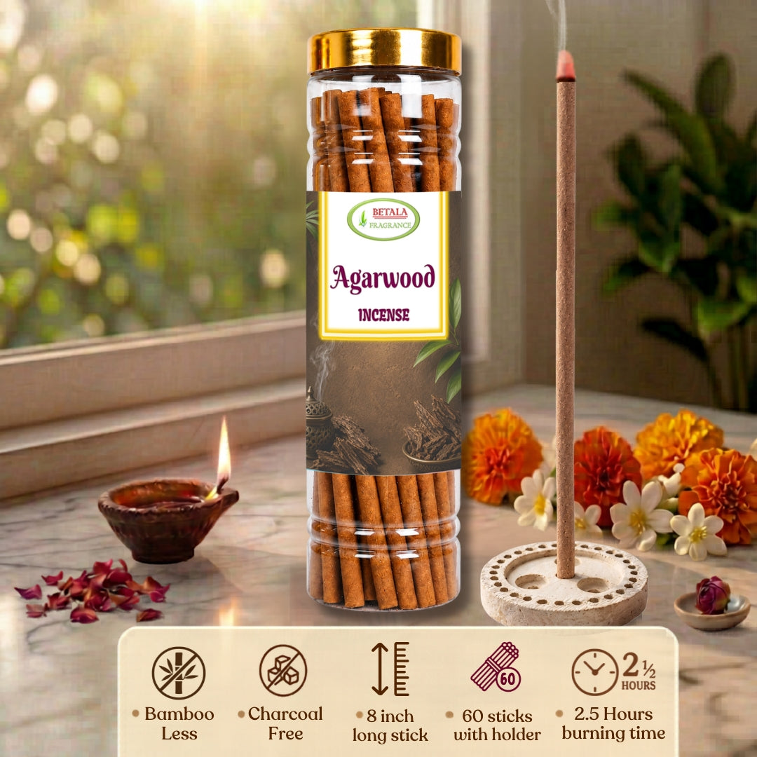 Betala Fragrance Agarwood 8" inch Long Perfumed Dhoop Stick, 60 count