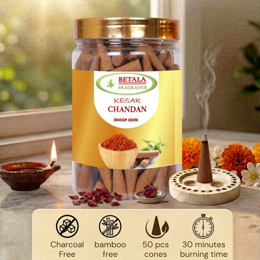 Betala Fragrance Kesar Chandan Flavour Perfumed Dhoop Cones, 50 pc