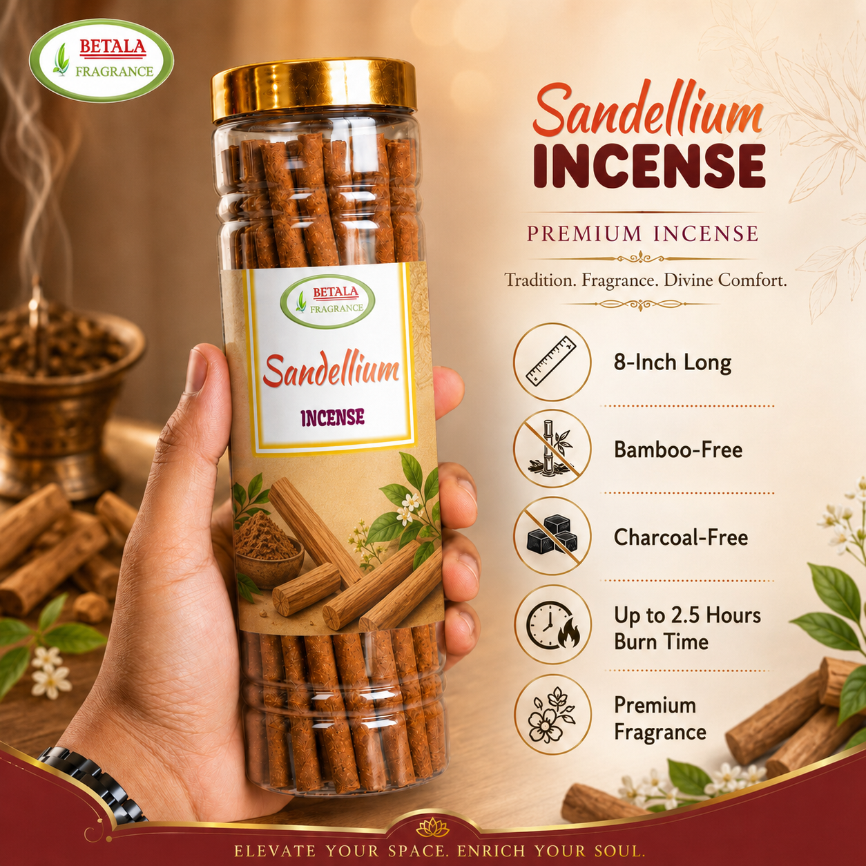 Betala Fragrance Sandellium 8" inch Long Perfumed Dhoop Stick, 60 count