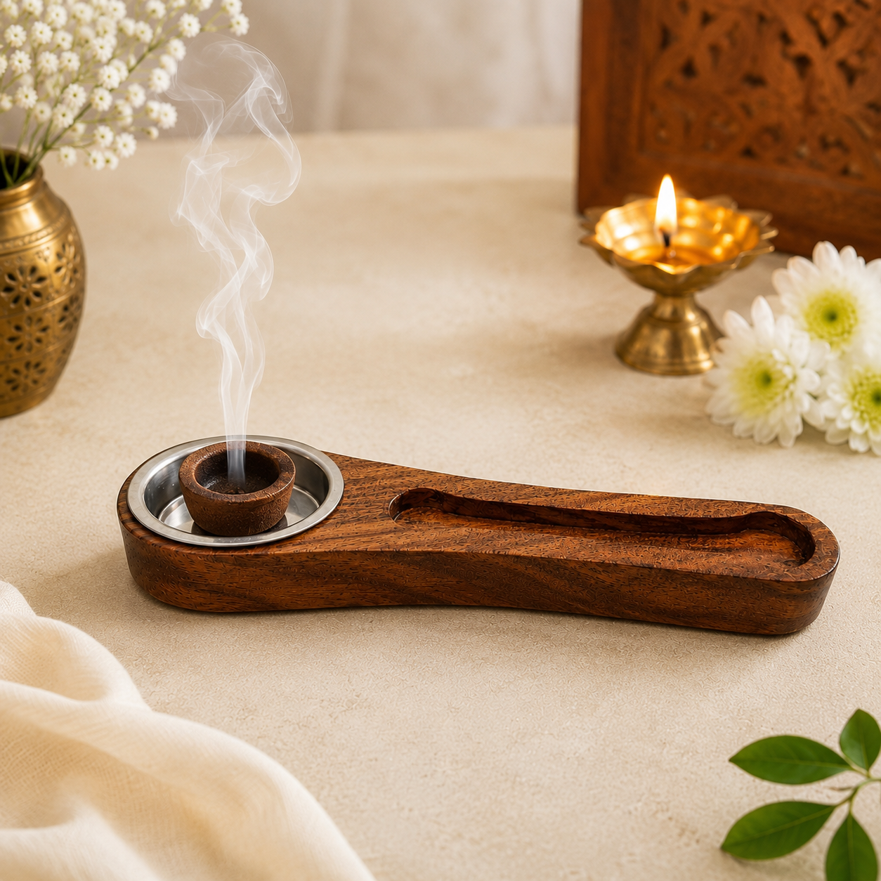Handcrafted Wooden Dhoop & Agarbatti Holder | Incense Stick Stand | 20 ร 5 ร 2.5 cm