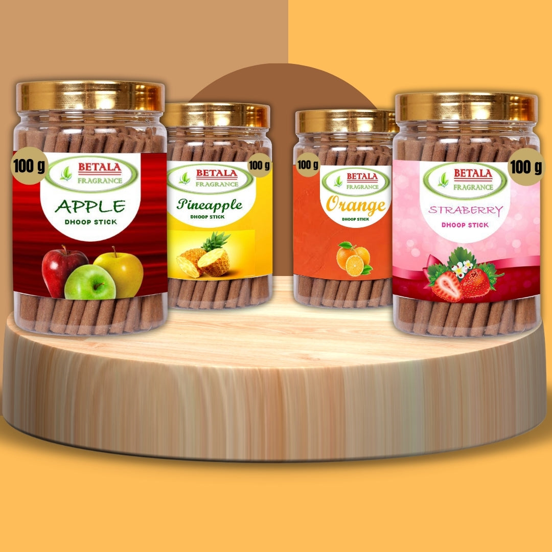 Apple, Pineapple, Strawberry & Orange Dhoop Stick Promotional Bundle (100 g X 4 Pack)