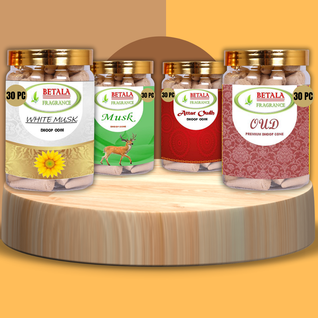 Attar oud, Oudh, Musk & White Musk Dhoop Cone Promotional Bundle (30 pc X 4 Pack)