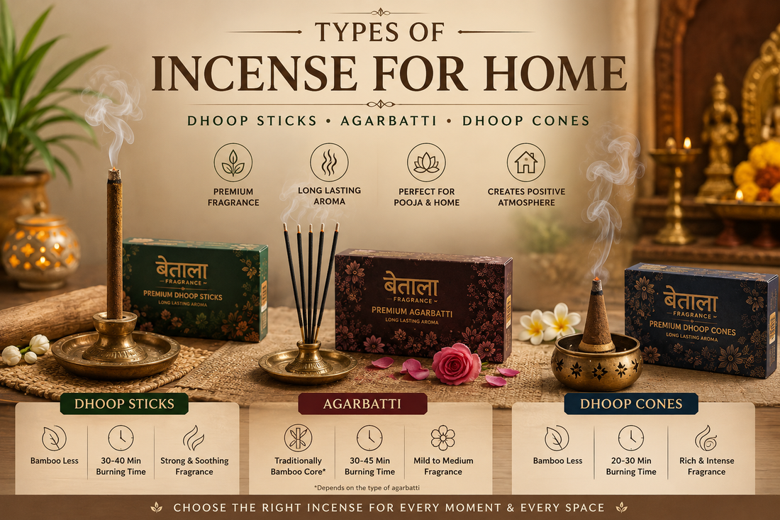 Types of incense for home - dhoop sticks, agarbatti and dhoop cones compared
