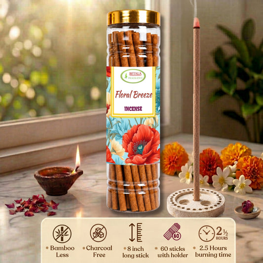 Betala Fragrance Floral Breeze 8 inch Long Perfumed Dhoop Stick, 60 count