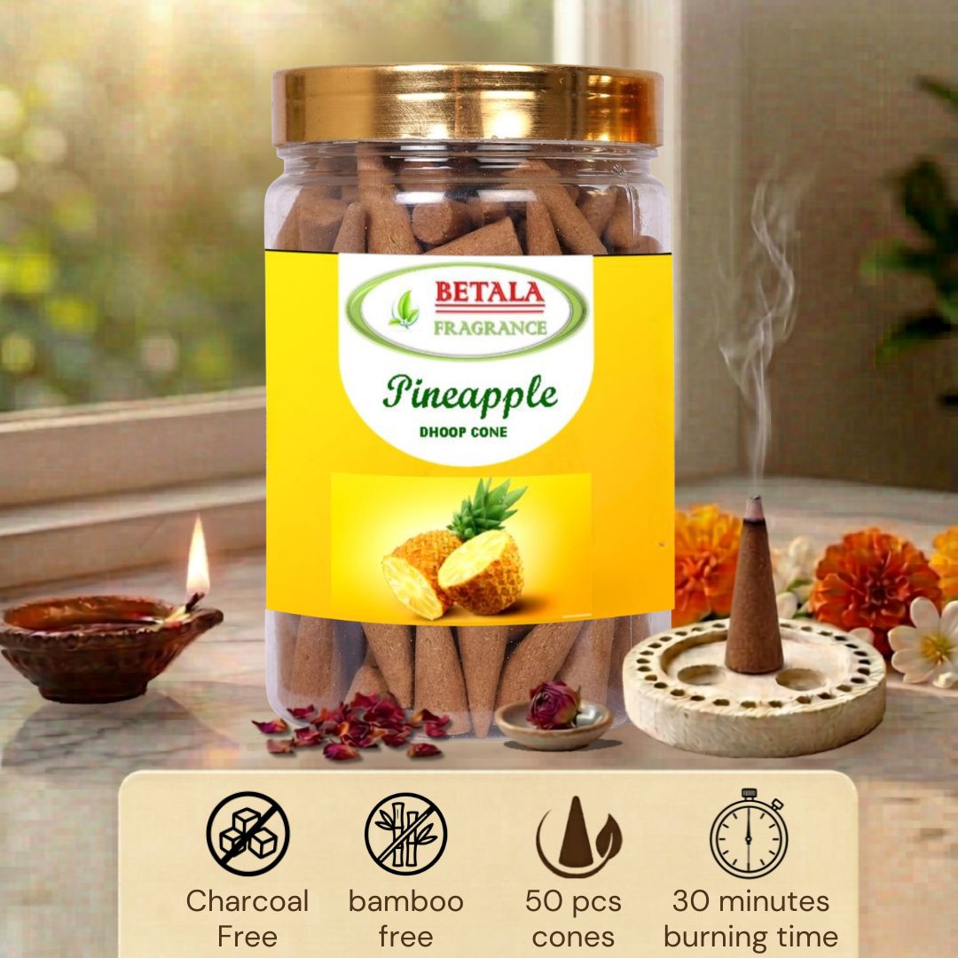 Betala Fragrance Pineapple Perfumed Dhoop Cones, 50 pc