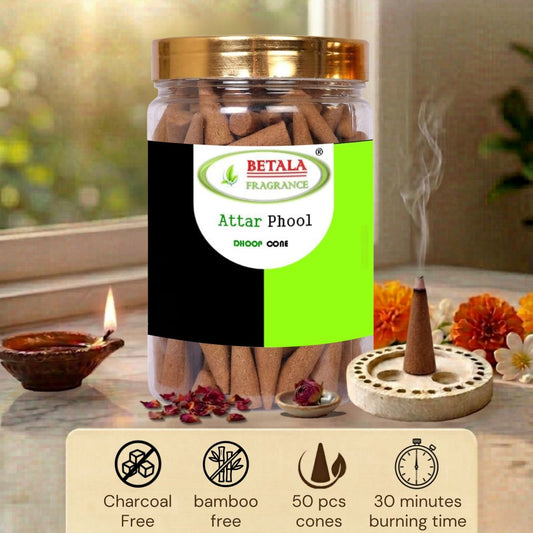 Betala Fragrance Attar Phool Perfumed Dhoop Cones, 50 pc