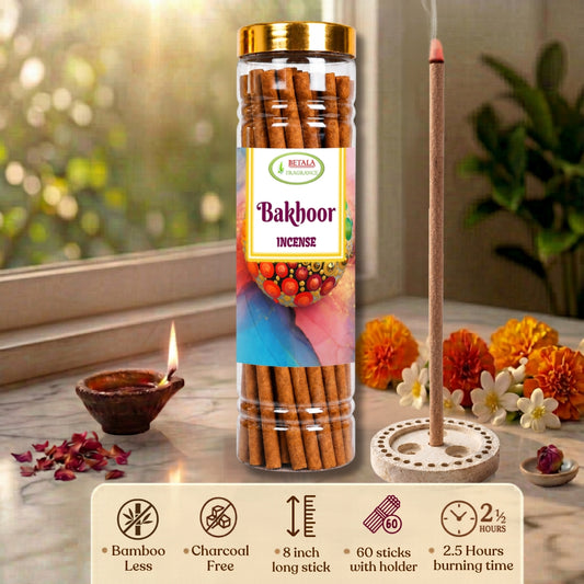 Betala Fragrance Bakhoor 8" inch Long Perfumed Dhoop Stick, 60 count