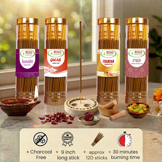 Betala Fragrance Chandan, Gulab, Lavender, Oudh - Agarbatti Promotional Bundle (100 g X 4 Pack)