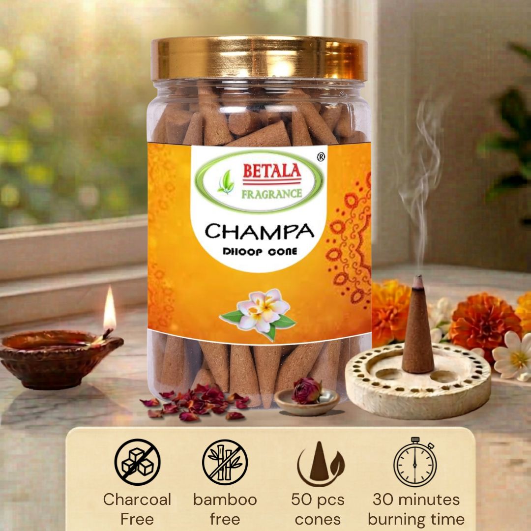 Betala Fragrance Champa Perfumed Dhoop Cones, 50 pc