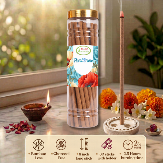Betala Fragrance Floral Breeze 8" inch Long Perfumed Dhoop Stick, 60 count