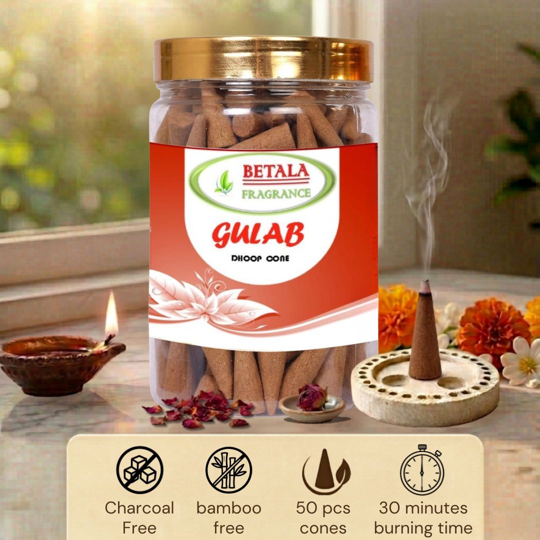 Betala Fragrance Gulab( Rose) Perfumed Dhoop Cones, 50 pc