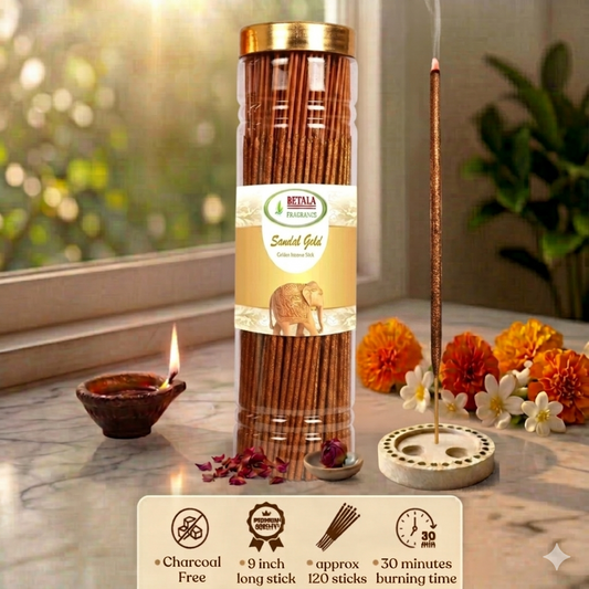 Betala Fragrance Metallic Sandal Gold Incense Stick | Perfumed Agarbatti, 200 gm