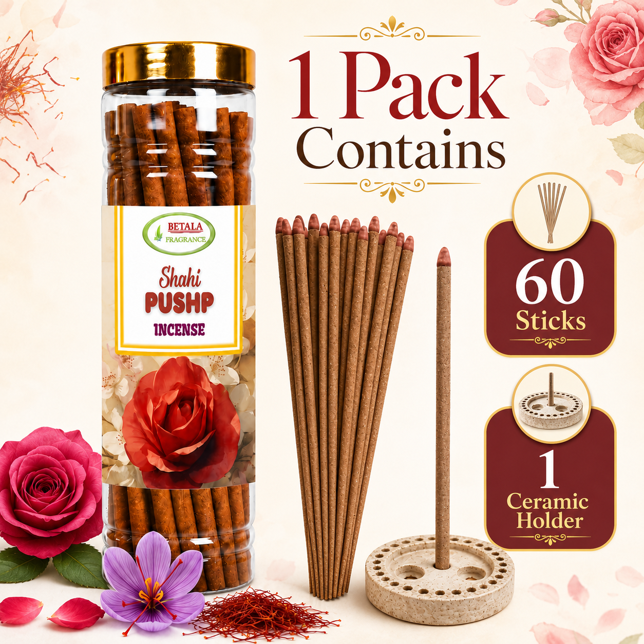 Betala Fragrance Shahi Pushp 8" inch Long Perfumed Dhoop Stick, 60 count