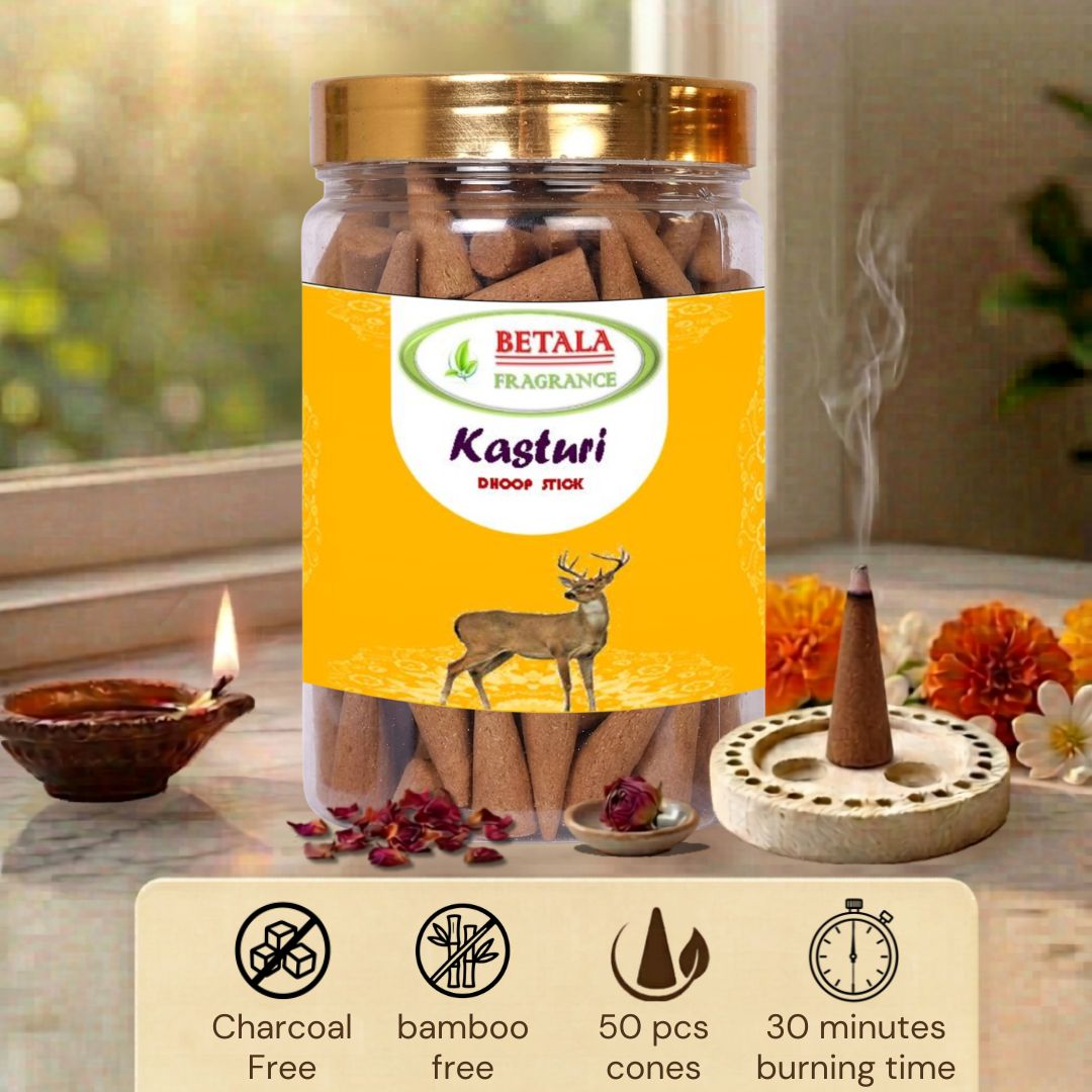 Betala Fragrance Kasturi Perfumed Dhoop Cones, 50 pc