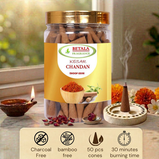 Betala Fragrance Kesar Chandan Flavour Perfumed Dhoop Cones, 50 pc