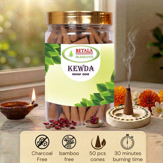 Betala Fragrance Kewda Perfumed Dhoop Cones, 50 pc