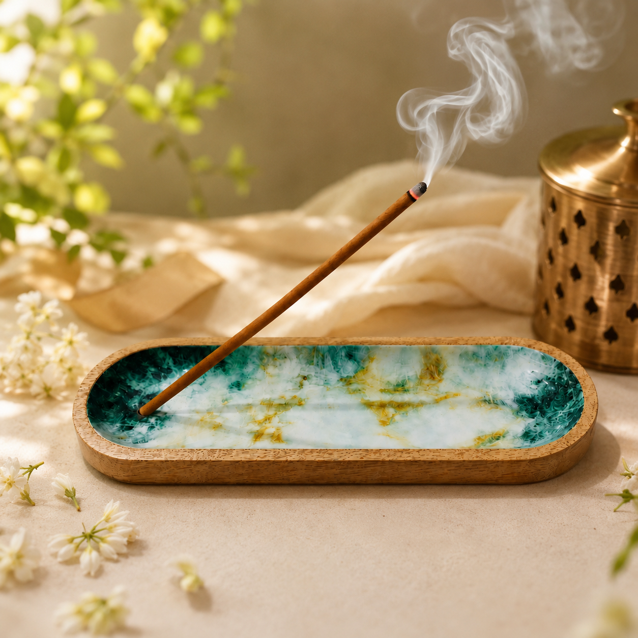 Handcrafted Wooden Dhoop & Agarbatti Holder | Incense Stick Stand | 23 × 8 × 1.5 cm