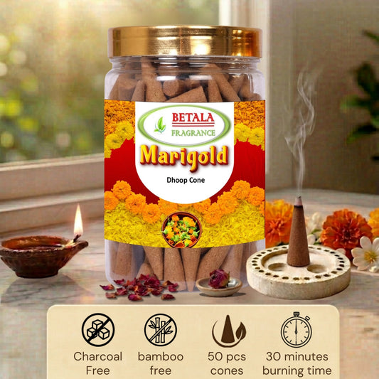 Betala Fragrance Marigold Fragrance Perfumed Dhoop Cones, 50 pc