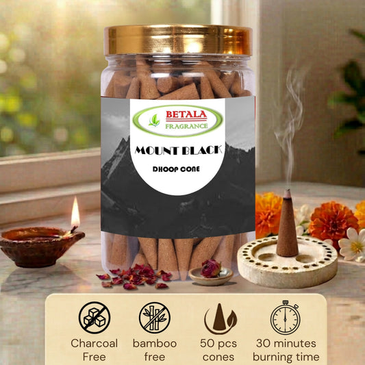 Betala Fragrance Mount Black Perfumed Dhoop Cones, 50 pc