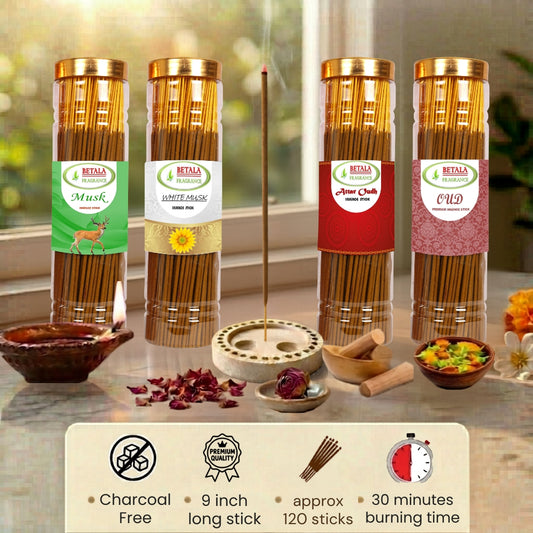 Betala Fragrance Attar oud, Oudh, Musk & White Musk - Agarbatti Promotional Bundle (100 g X 4 Pack)