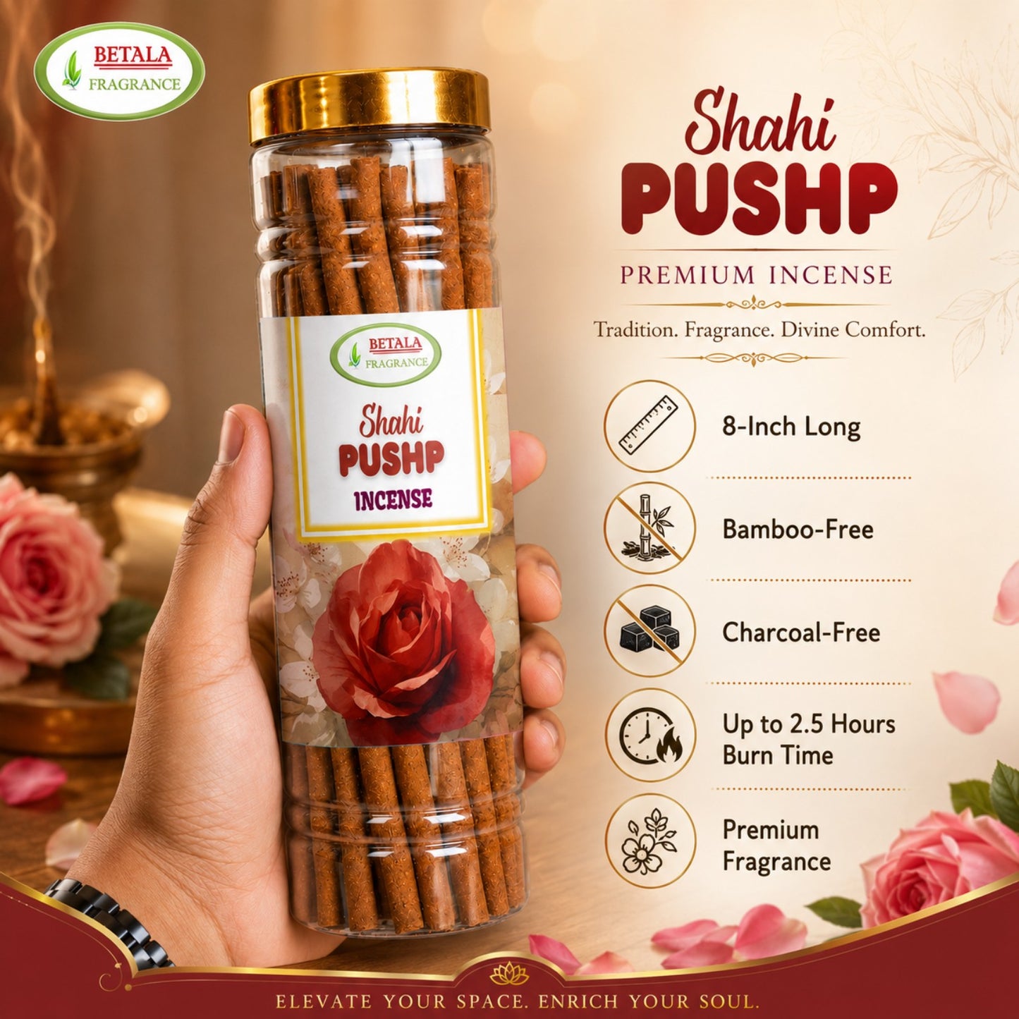 Betala Fragrance Shahi Pushp 8" inch Long Perfumed Dhoop Stick, 60 count