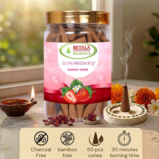 Betala Fragrance Strawberry Perfumed Dhoop Cones, 50 pc