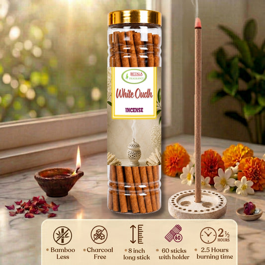 Betala Fragrance White Oudh 8" inch Long Perfumed Dhoop Stick, 60 count