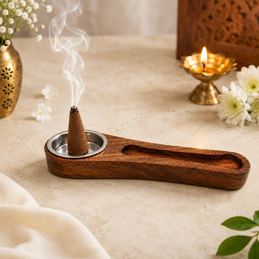 Handcrafted Wooden Dhoop & Agarbatti Holder | Incense Stick Stand | 20 × 5 × 2.5 cm